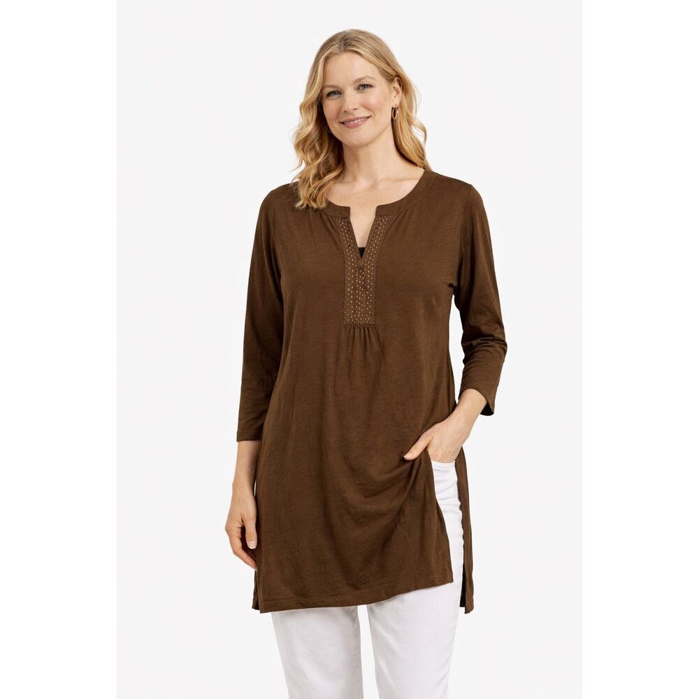 Boden Brown 100% Cotton Blouse Y Neck Minimalist Basic Womens Size‎ US 10 UK 14